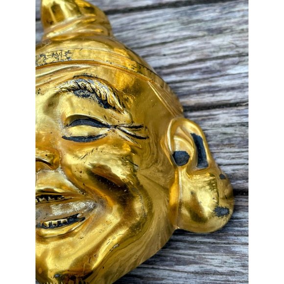Vintage Gold Metal Asian Men Smiling Faces Wall Decor - Picture 15 of 16